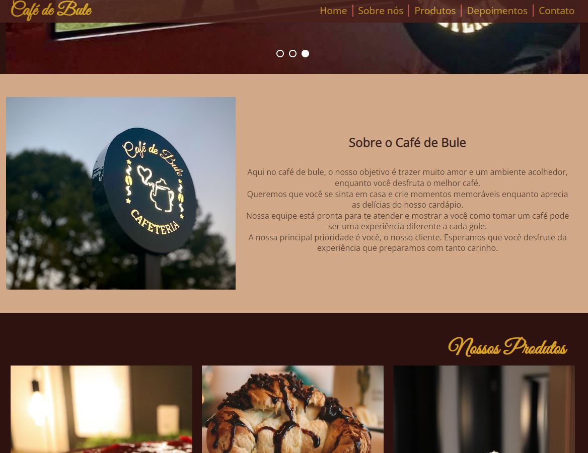 Captura de tela de um site de cafeteria
